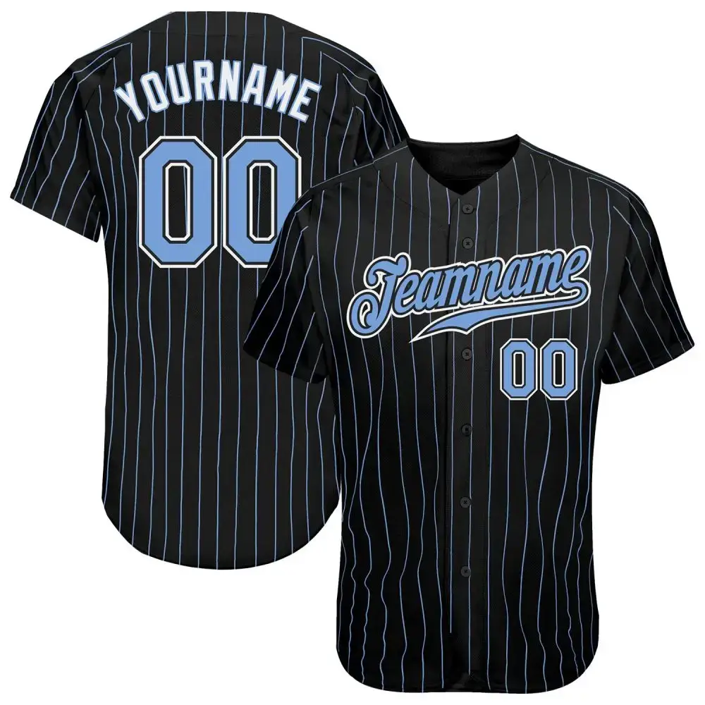 Custom Black Light Blue Pinstripe Light Blue-White Authentic Baseball Jersey Image