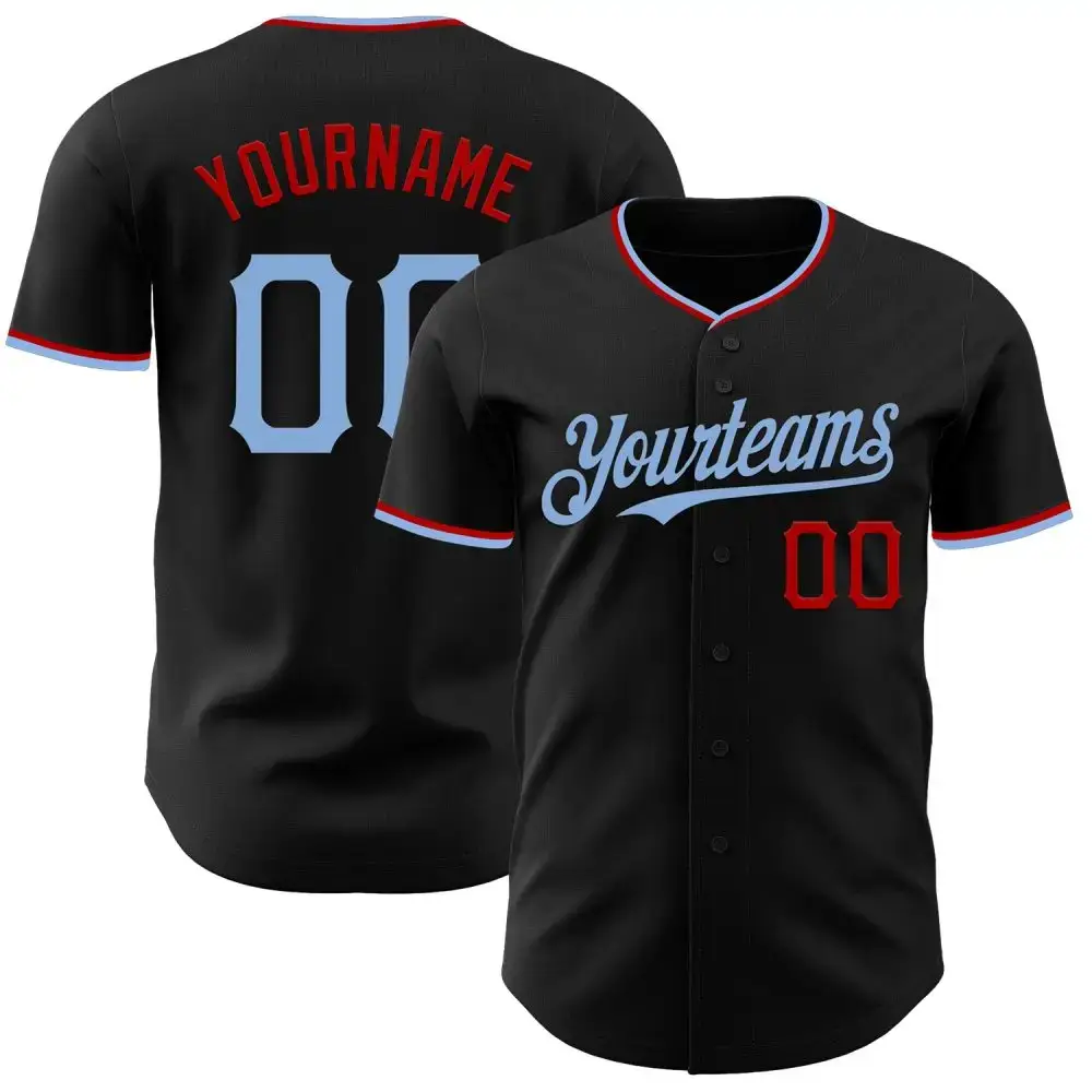 Custom Black Light Blue-Red Authentic Baseball Jersey Image