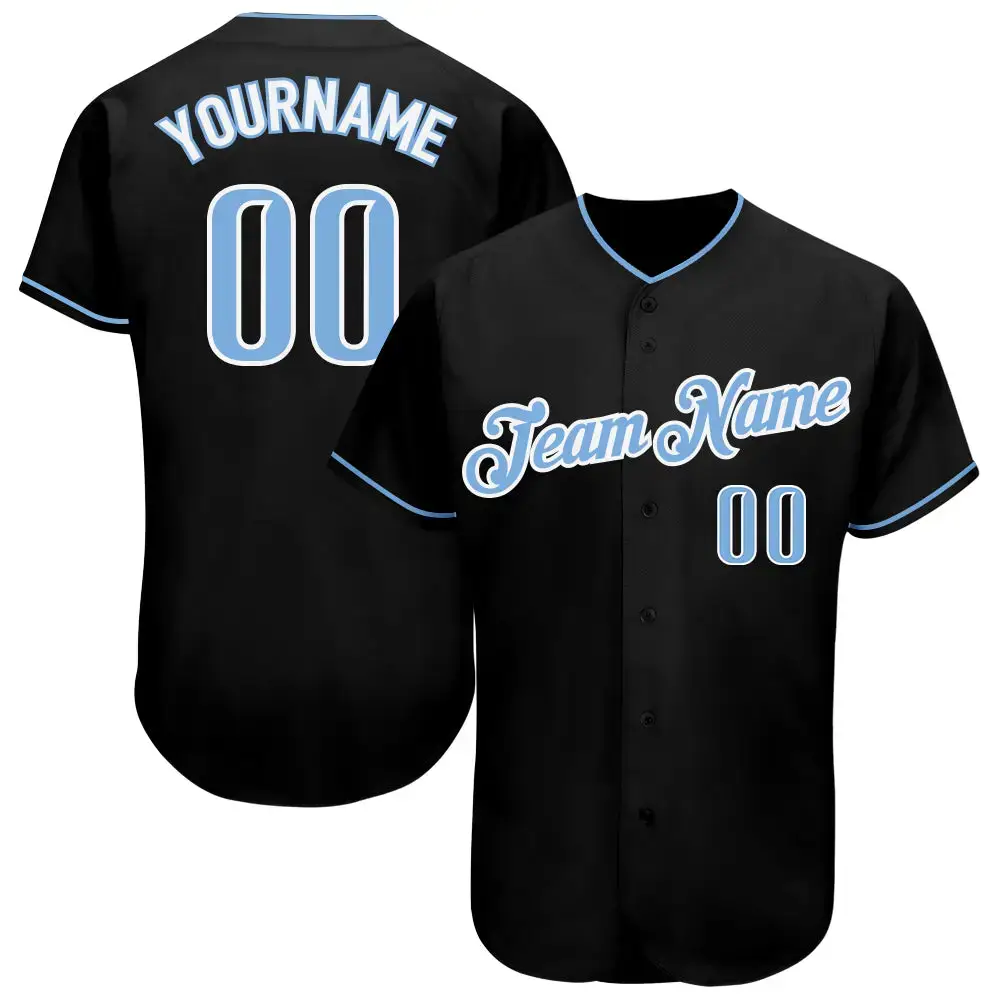 Custom Black Light Blue-White Authentic Baseball Jersey Image