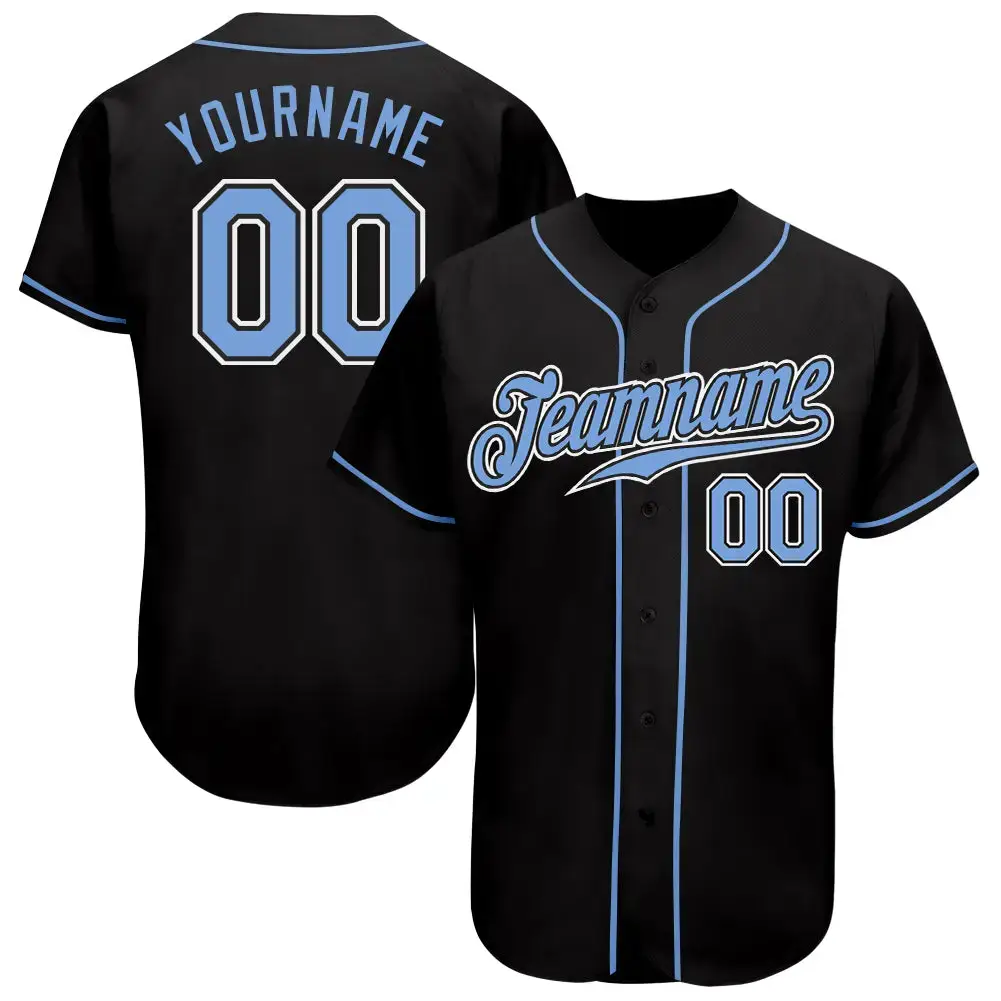 Custom Black Light Blue-White Authentic Baseball Jersey Image