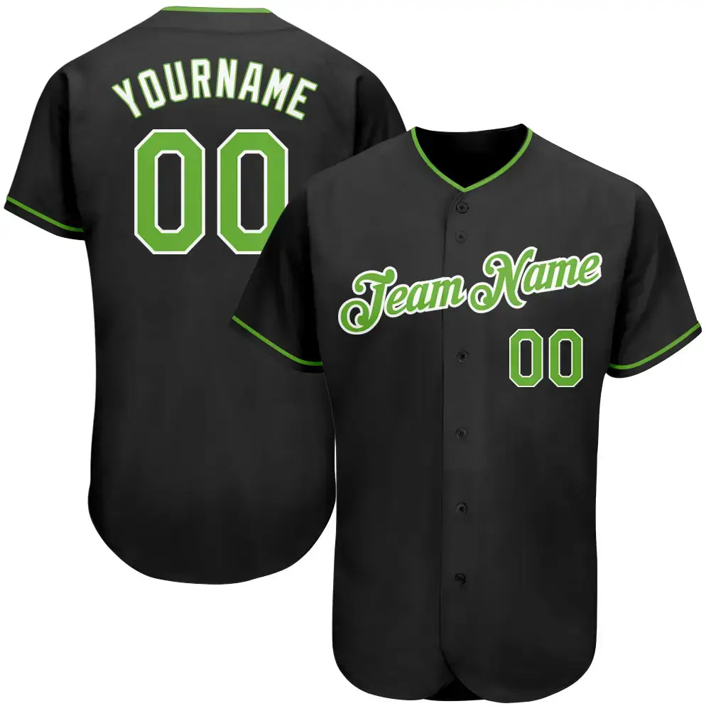 Custom Black Neon Green-White Authentic Baseball Jersey Image