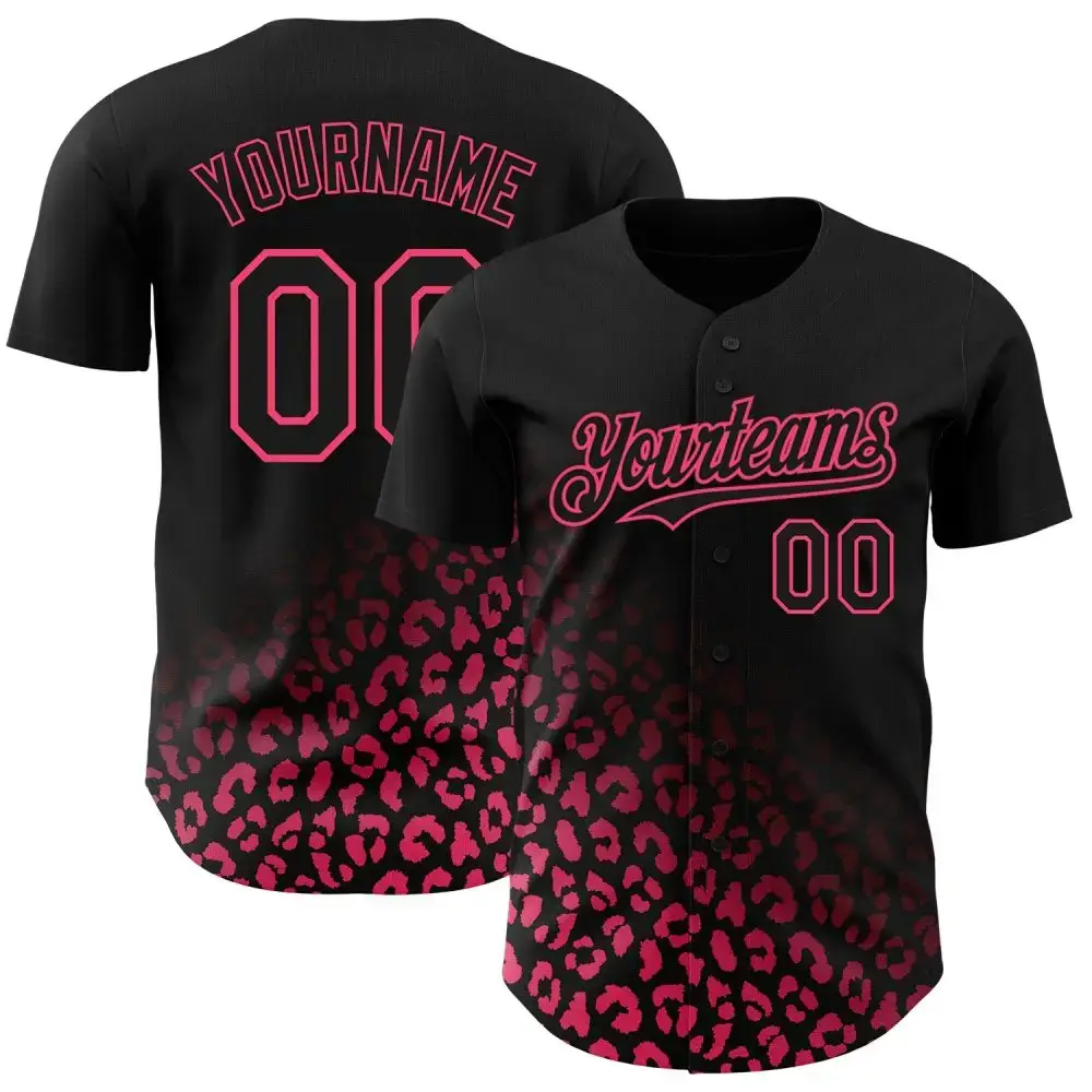 Custom Black Neon Pink 3D Pattern Design Leopard Print Fade Fashion Authentic Baseball Jersey Image