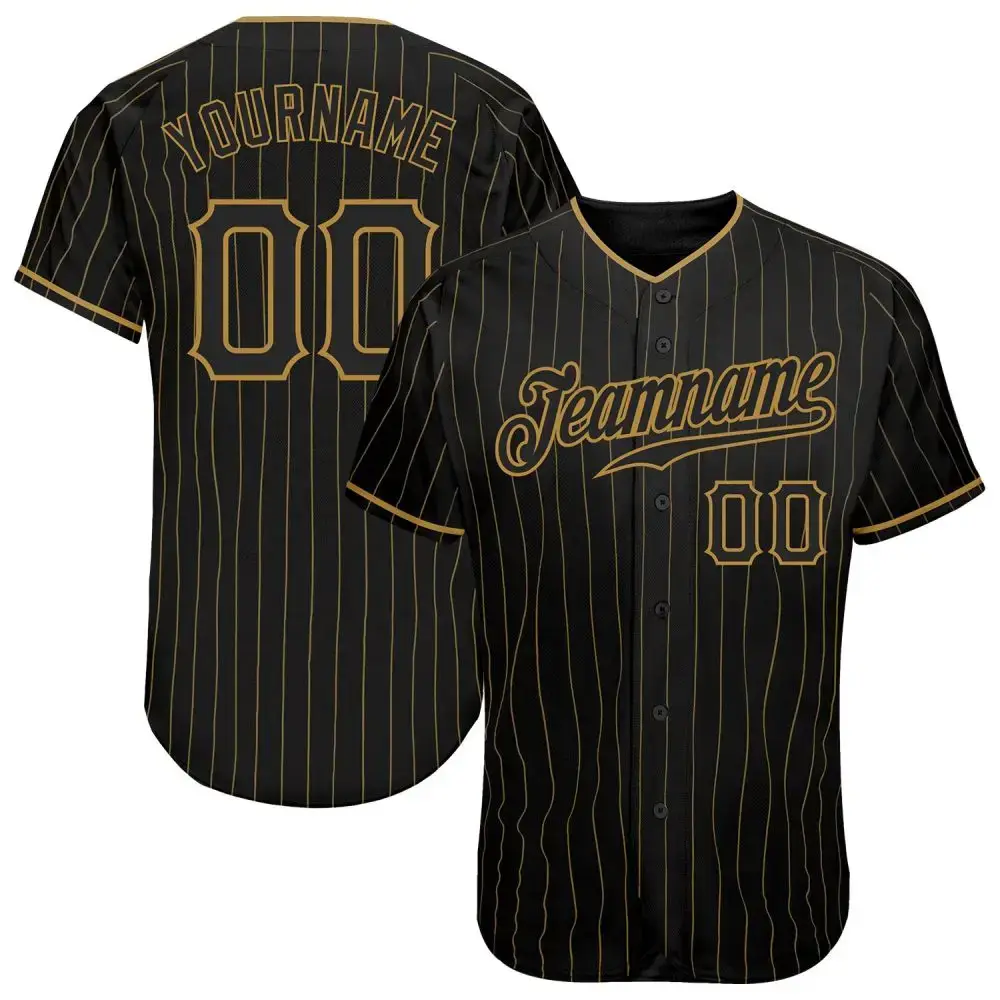 Custom Black Old Gold Pinstripe Black Authentic Baseball Jersey Image