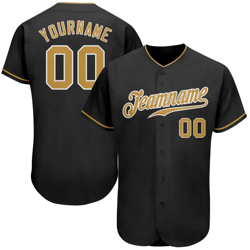 Custom Black Old Gold-White Authentic Baseball Jersey Image