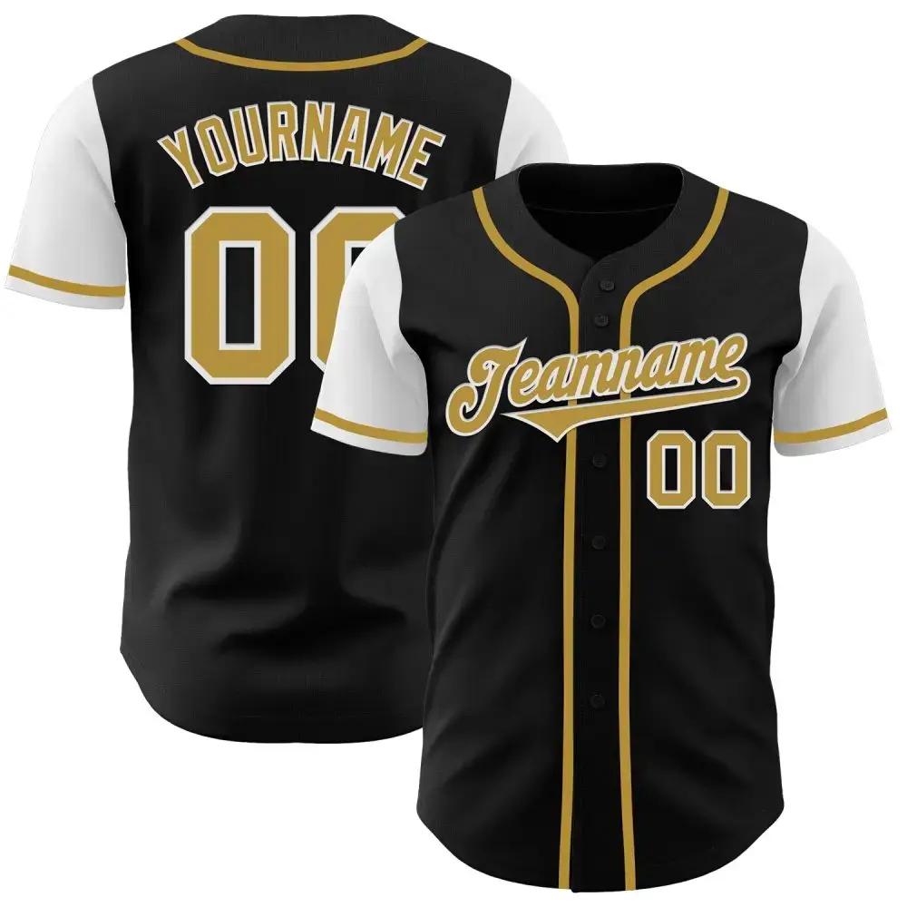 Custom Black Old Gold-White Authentic Two Tone Baseball Jersey Image