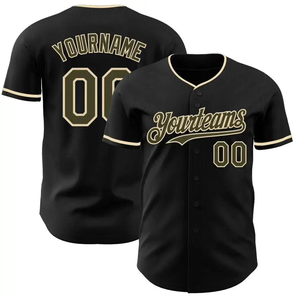 Custom Black Olive-Cream Authentic Baseball Jersey Image