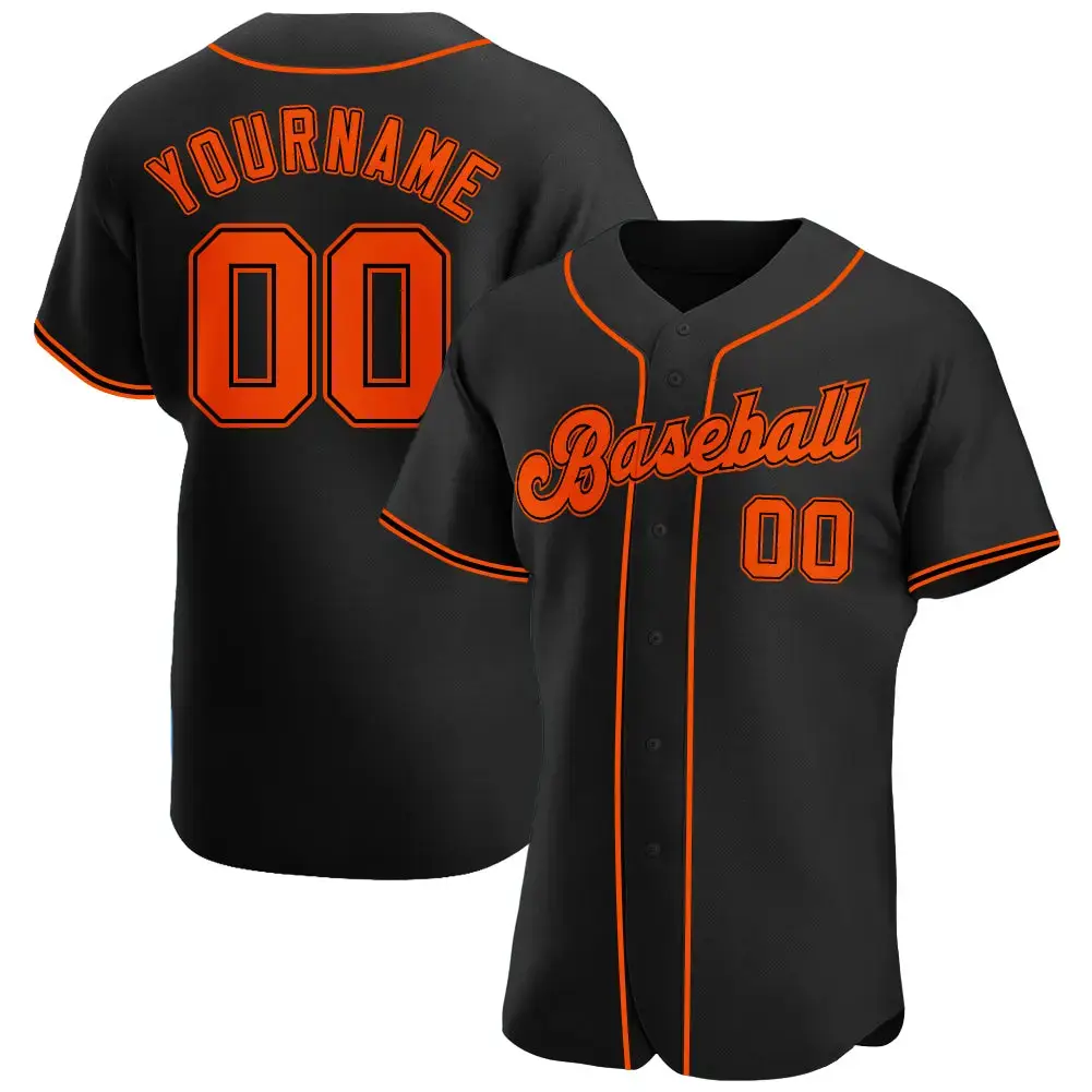 Custom Black Orange-Black Authentic Baseball Jersey Image
