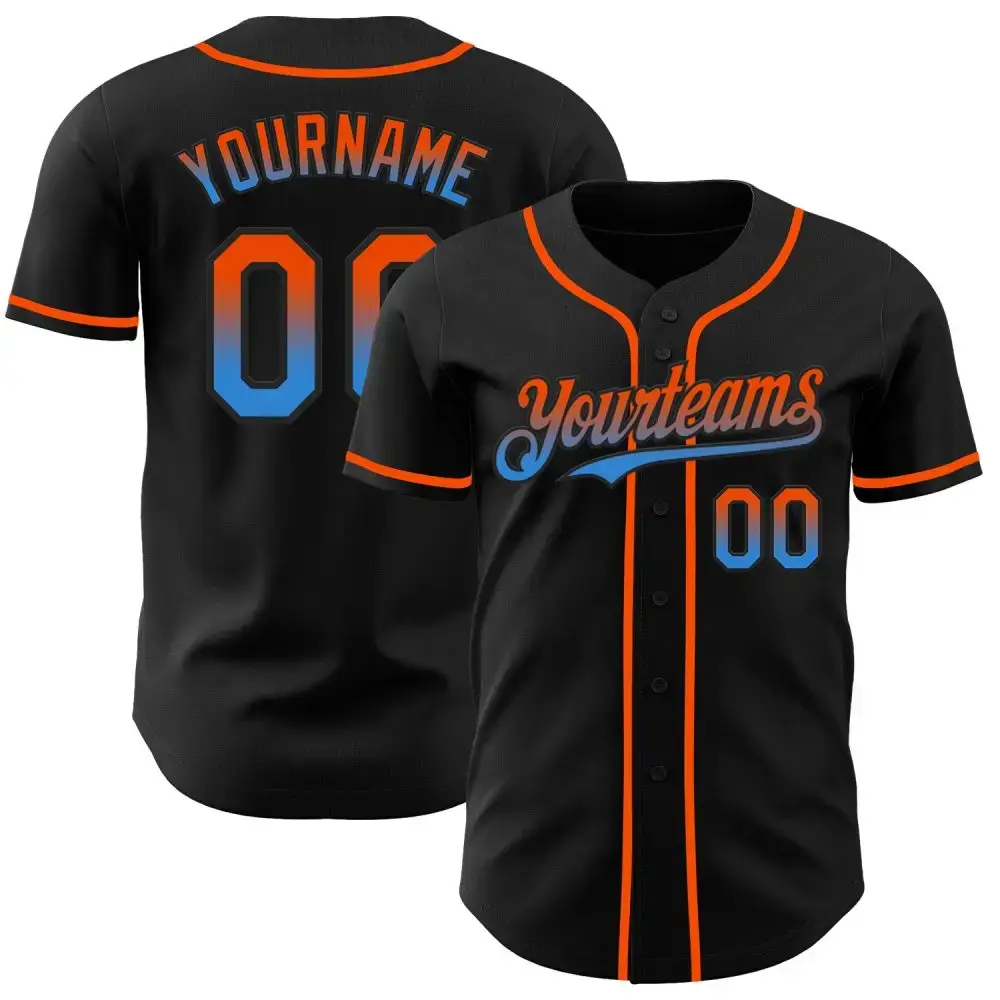 Custom Black Orange-Electric Blue Authentic Fade Fashion Baseball Jersey Image