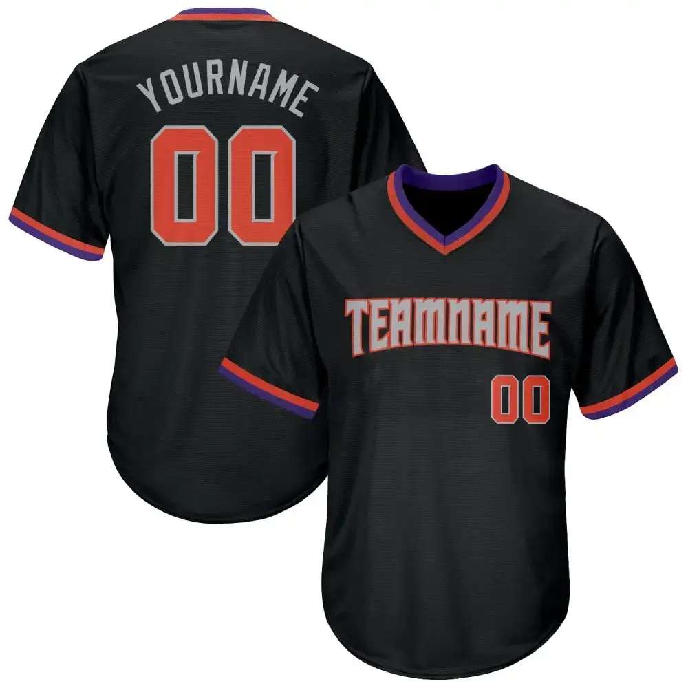 Custom Black Orange-Gray Authentic Throwback Rib-Knit Baseball Jersey Shirt Image