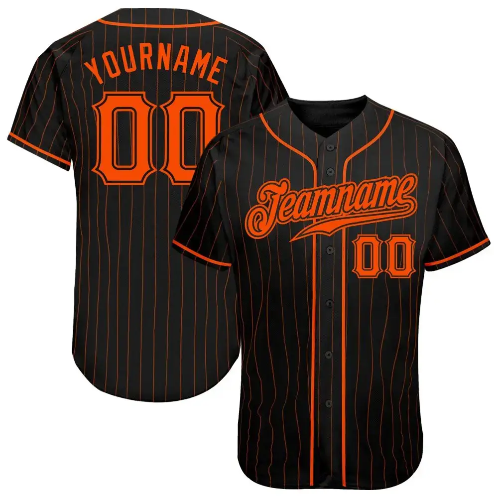 Custom Black Orange Pinstripe Orange-Black Authentic Baseball Jersey Image