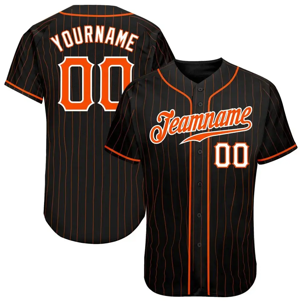 Custom Black Orange Pinstripe Orange-White Authentic Baseball Jersey Image