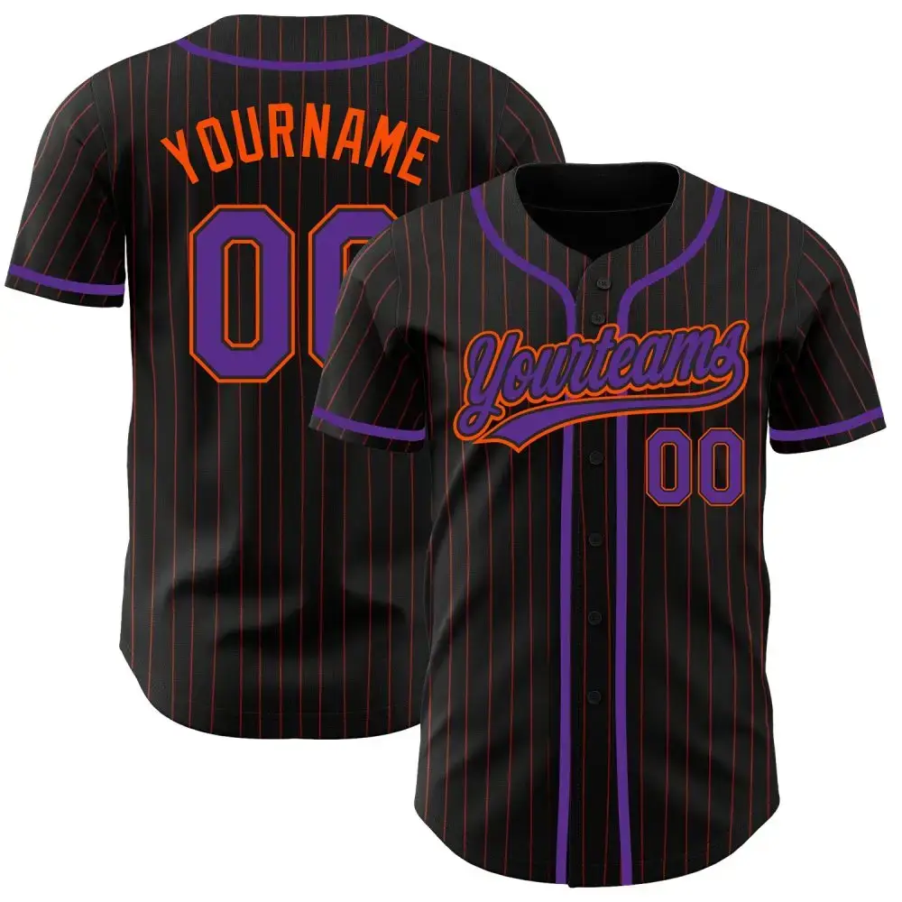 Custom Black Orange Pinstripe Purple Authentic Baseball Jersey Image