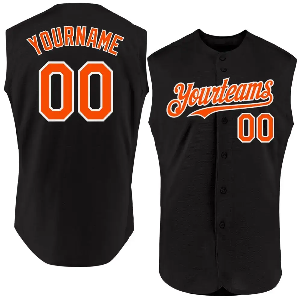 Custom Black Orange-White Authentic Sleeveless Baseball Jersey Image