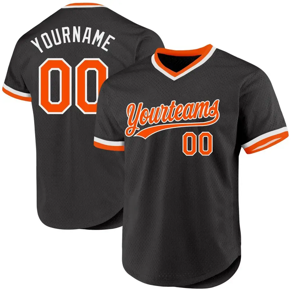 Custom Black Orange-White Authentic Throwback Baseball Jersey Image