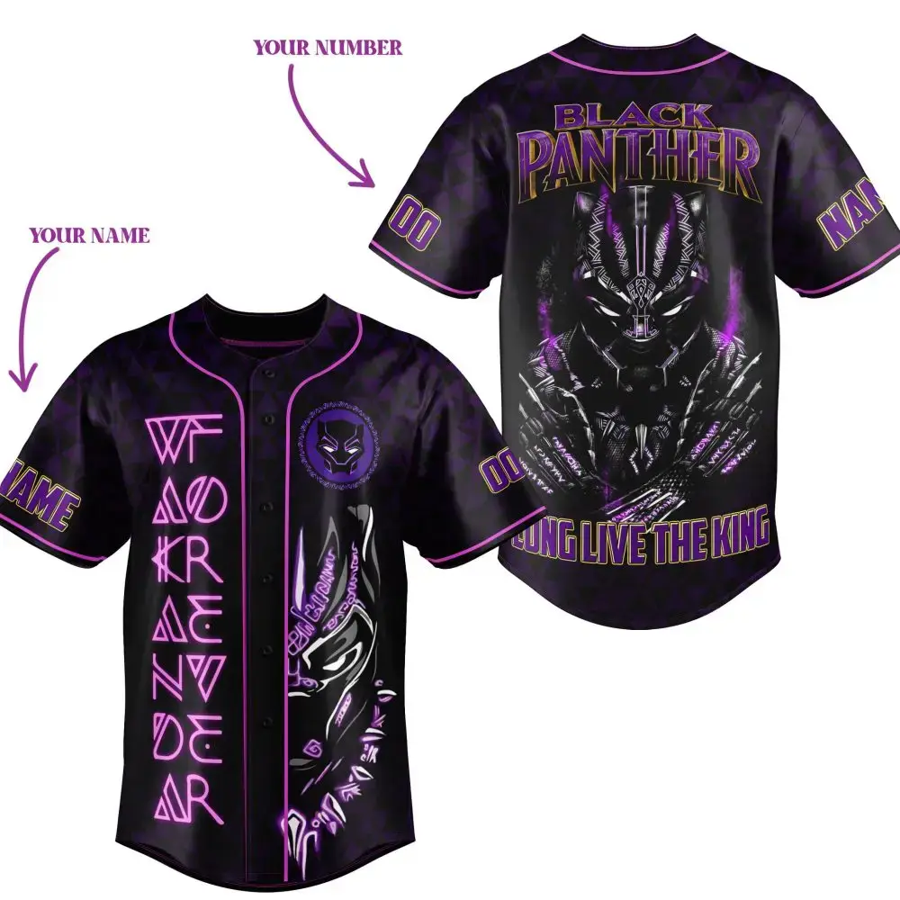 Custom Black Panther Baseball Jersey – Personalize With Your Name & Number – Wakanda Forever! Image