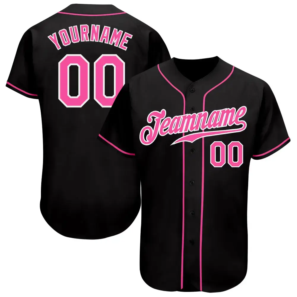 Custom Black Pink-White Authentic Baseball Jersey Image