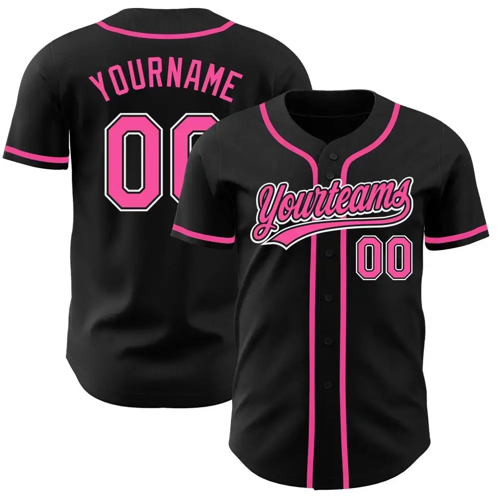 Custom Black Pink-White Authentic Baseball Jersey Image