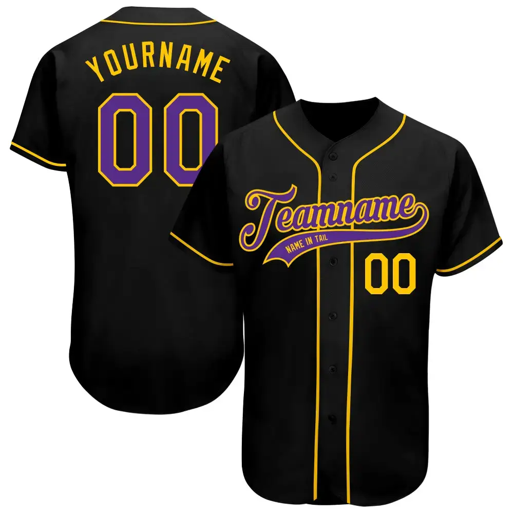 Custom Black Purple-Gold Authentic Baseball Jersey Image