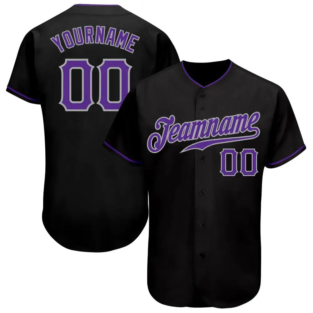 Custom Black Purple-Gray Authentic Baseball Jersey Image