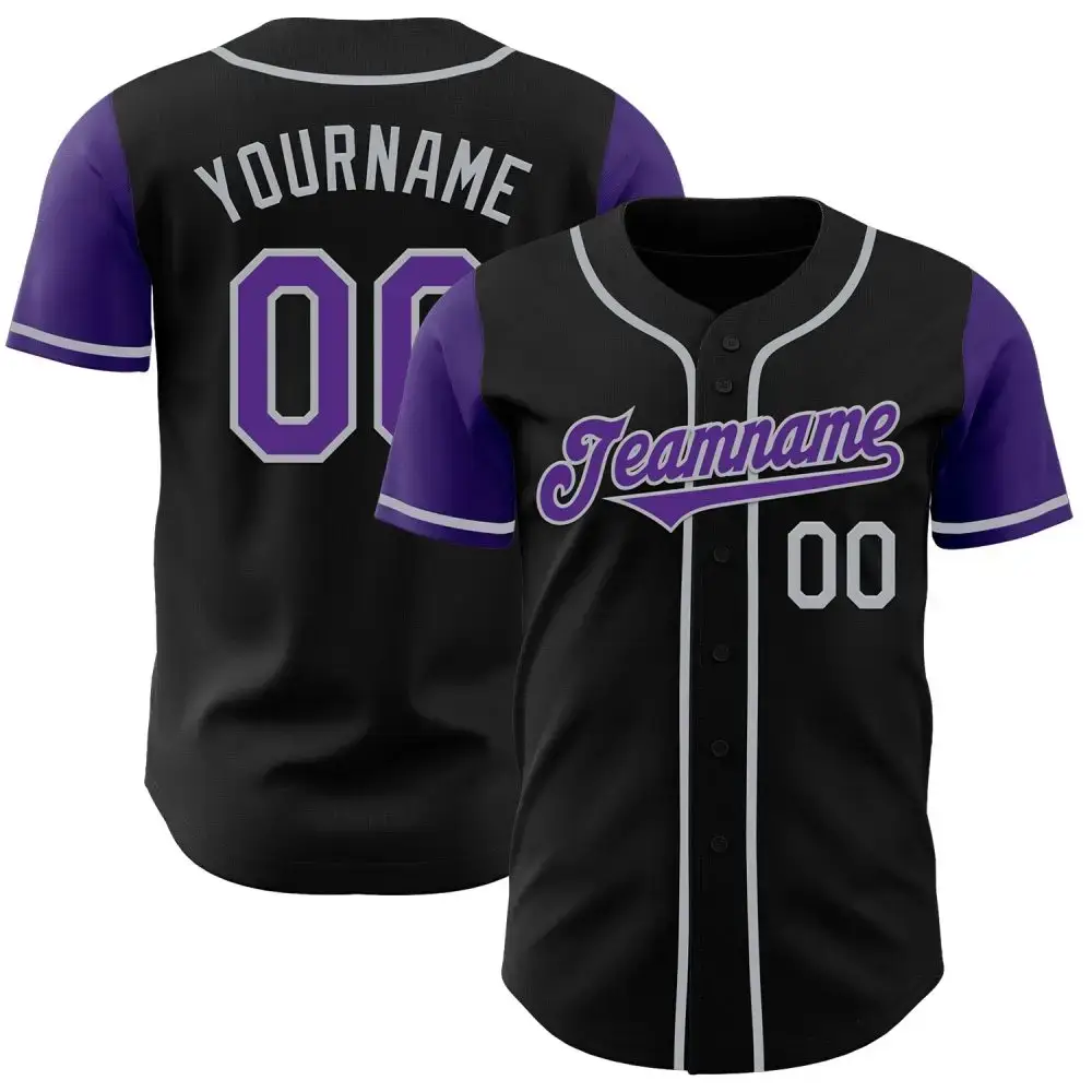 Custom Black Purple-Gray Authentic Two Tone Baseball Jersey Image