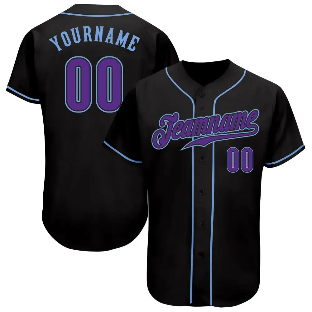 Custom Black Purple-Light Blue Authentic Baseball Jersey Image