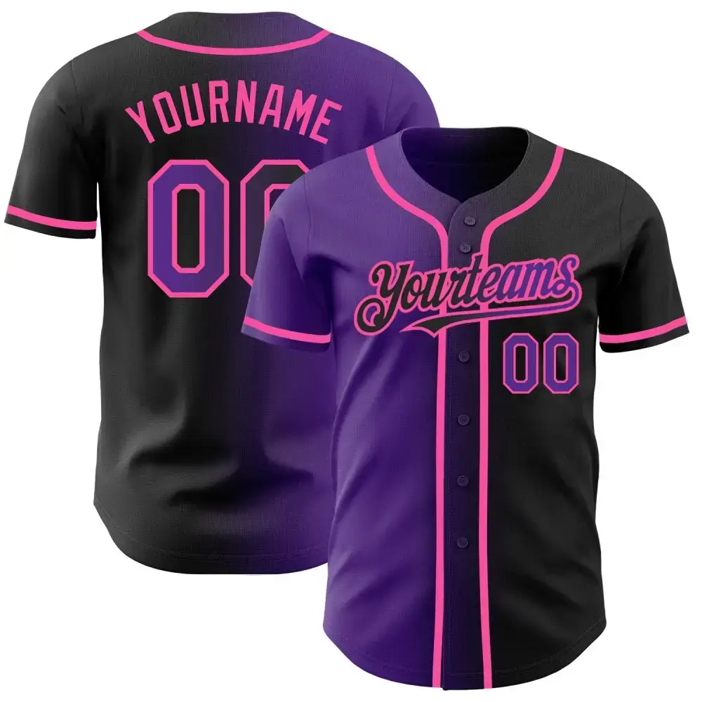 Custom Black Purple-Pink Authentic Gradient Fashion Baseball Jersey Image