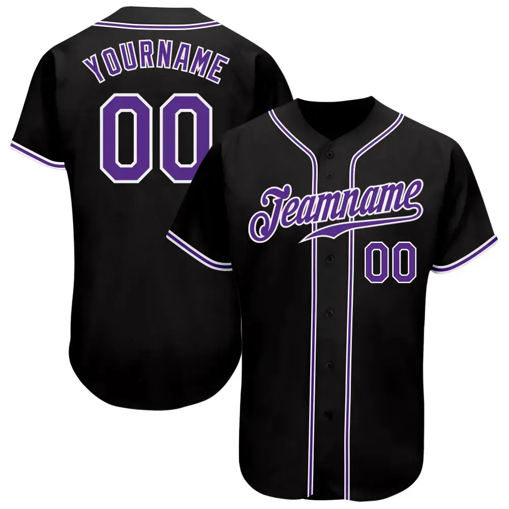 Custom Black Purple-White Authentic Baseball Jersey Image