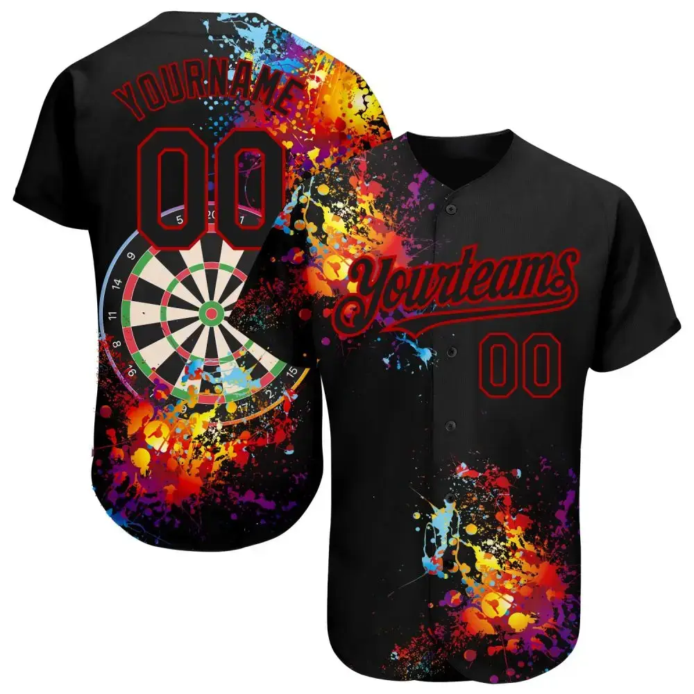 Custom Black Red 3D Pattern Design Dart Board Authentic Baseball Jersey Image