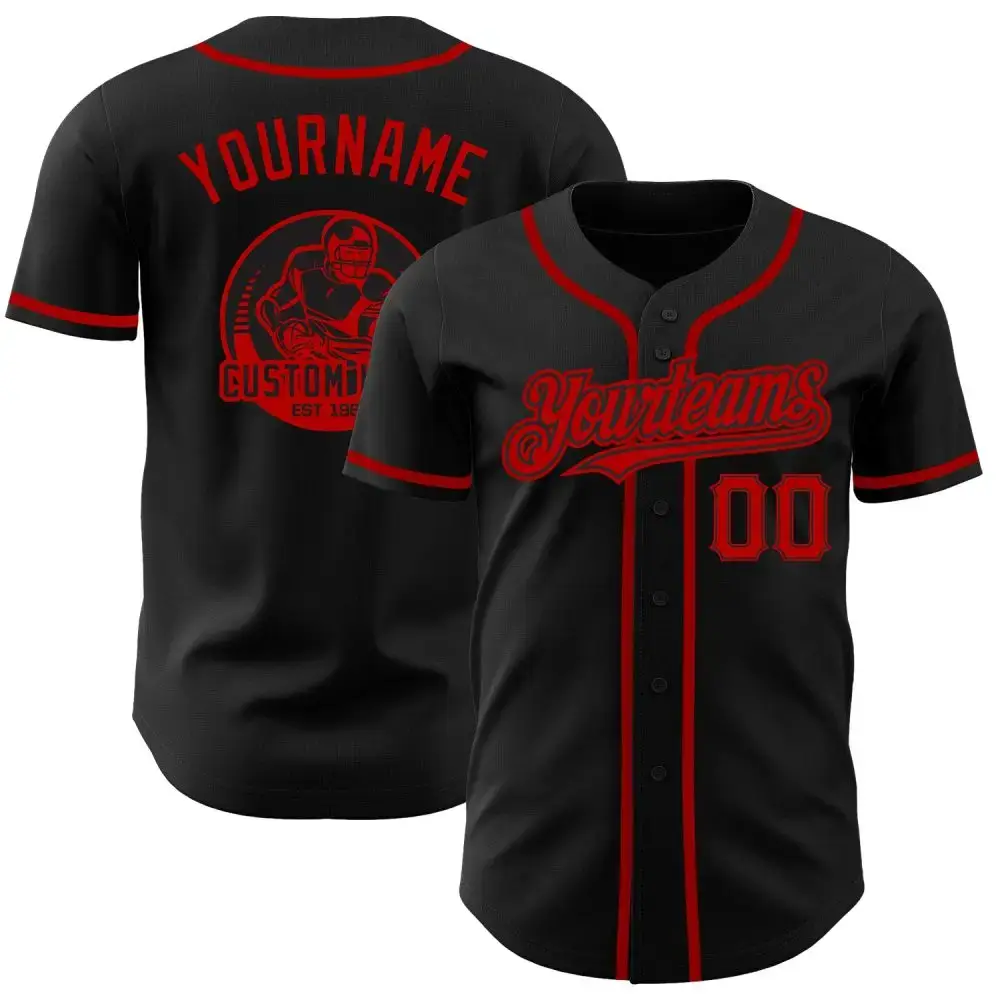 Custom Black Red Authentic Baseball Jersey Image