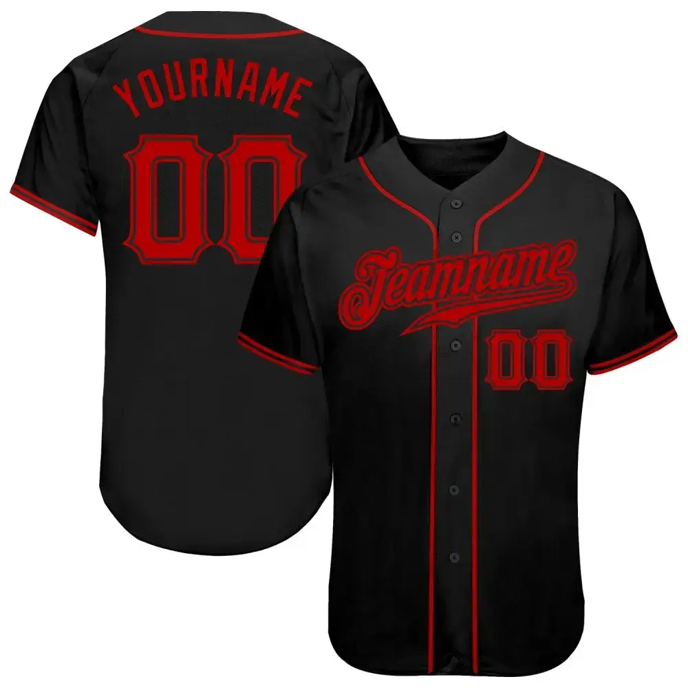 Custom Black Red Authentic Baseball Jersey Image