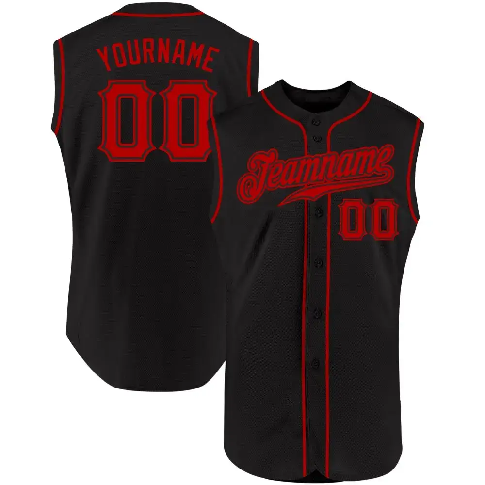 Custom Black Red Authentic Sleeveless Baseball Jersey Image