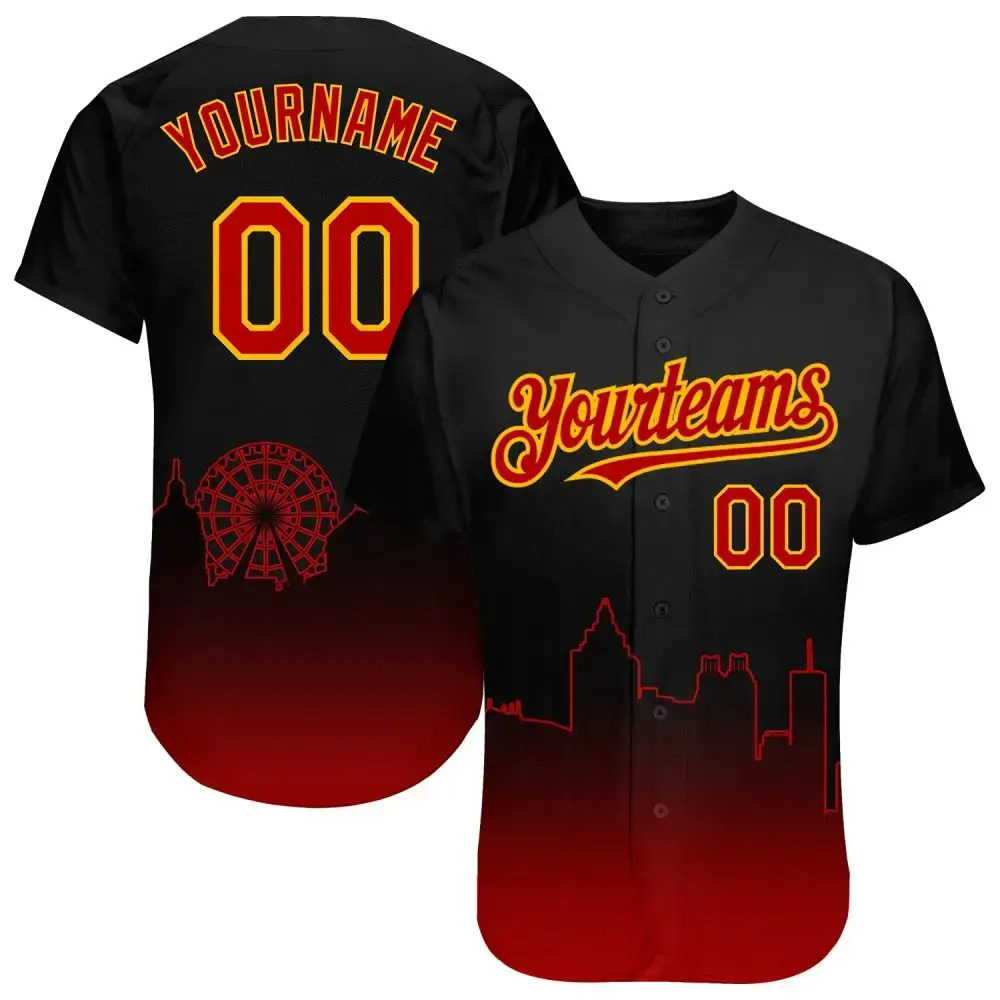 Custom Black Red-Gold 3D Atlanta City Edition Fade Fashion Authentic Baseball Jersey Image