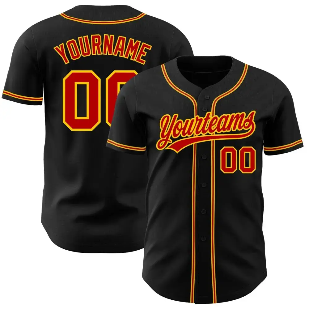 Custom Black Red-Gold Authentic Baseball Jersey Image