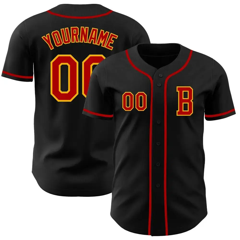 Custom Black Red-Gold Authentic Baseball Jersey Image