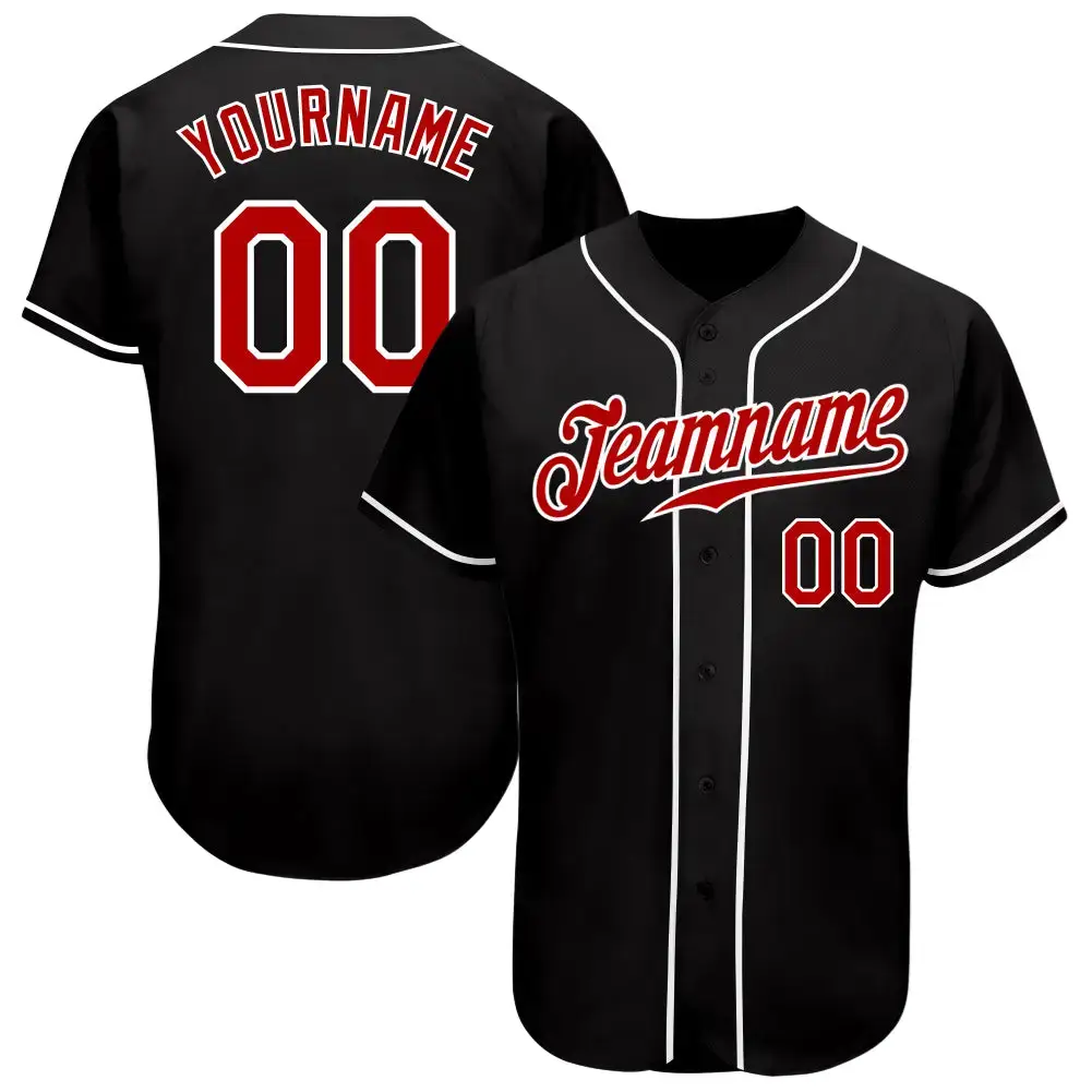 Custom Black Red-White Authentic Baseball Jersey Image