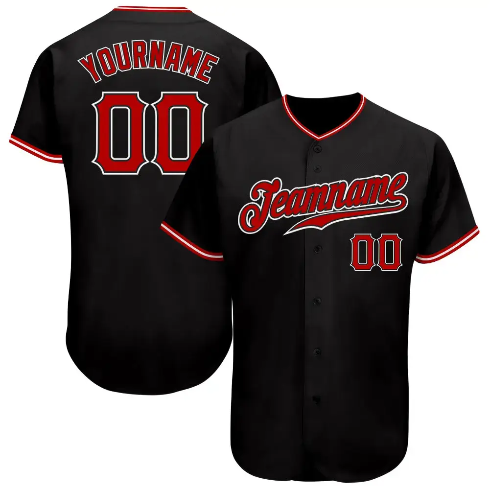 Custom Black Red-White Authentic Baseball Jersey Image