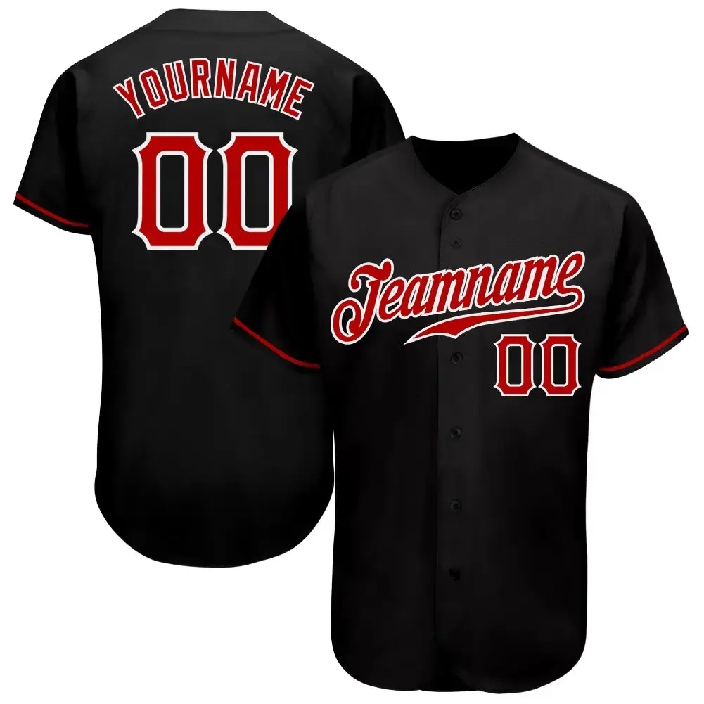 Custom Black Red-White Authentic Baseball Jersey Image