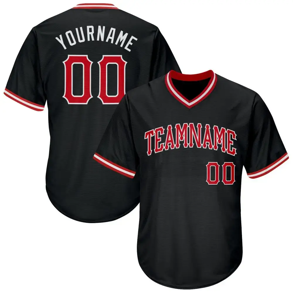 Custom Black Red-White Authentic Throwback Rib-Knit Baseball Jersey Shirt Image