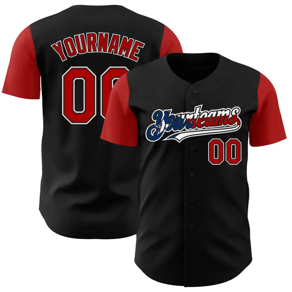Custom Black Red White-Puerto Rican Flag 3D Puerto Rico Authentic Baseball Jersey Image