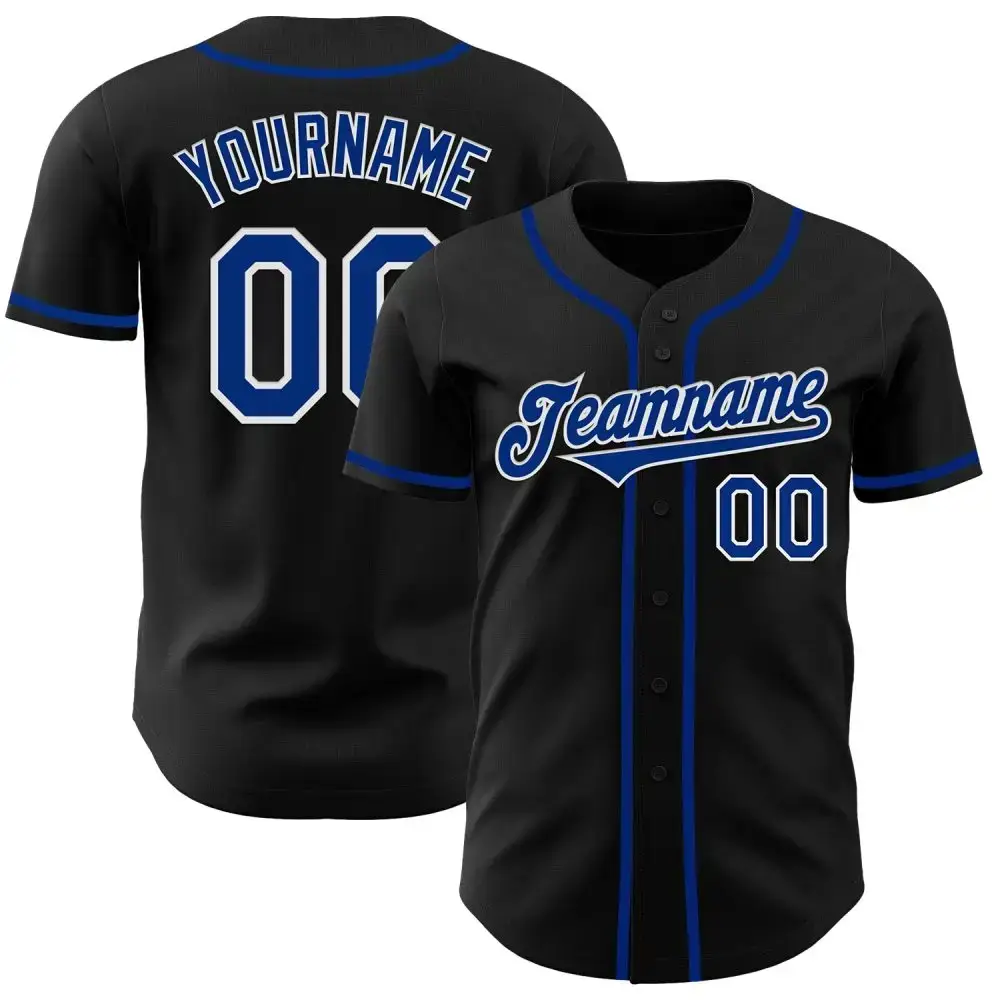 Custom Black Royal-White Authentic Baseball Jersey Image