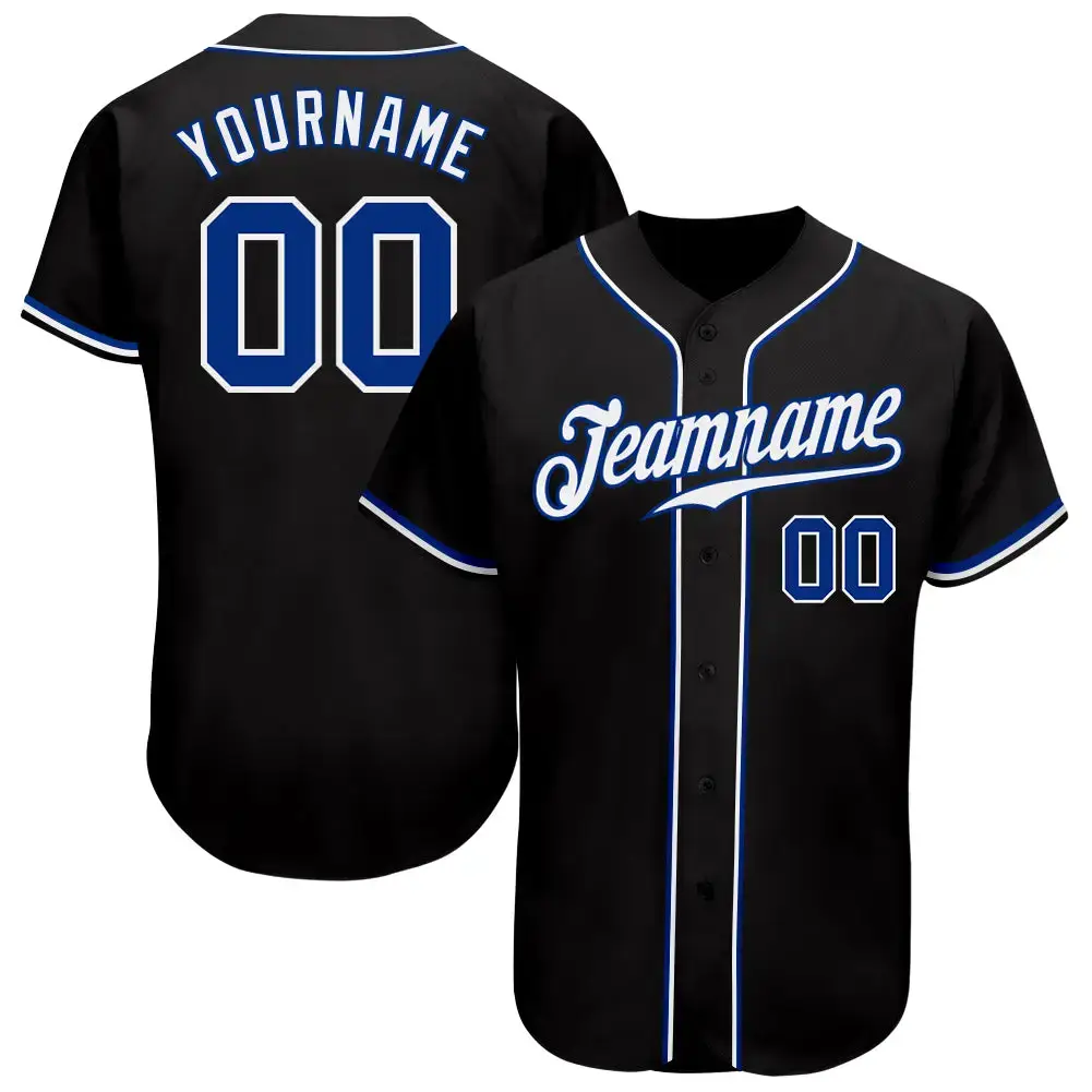 Custom Black Royal-White Authentic Baseball Jersey Image