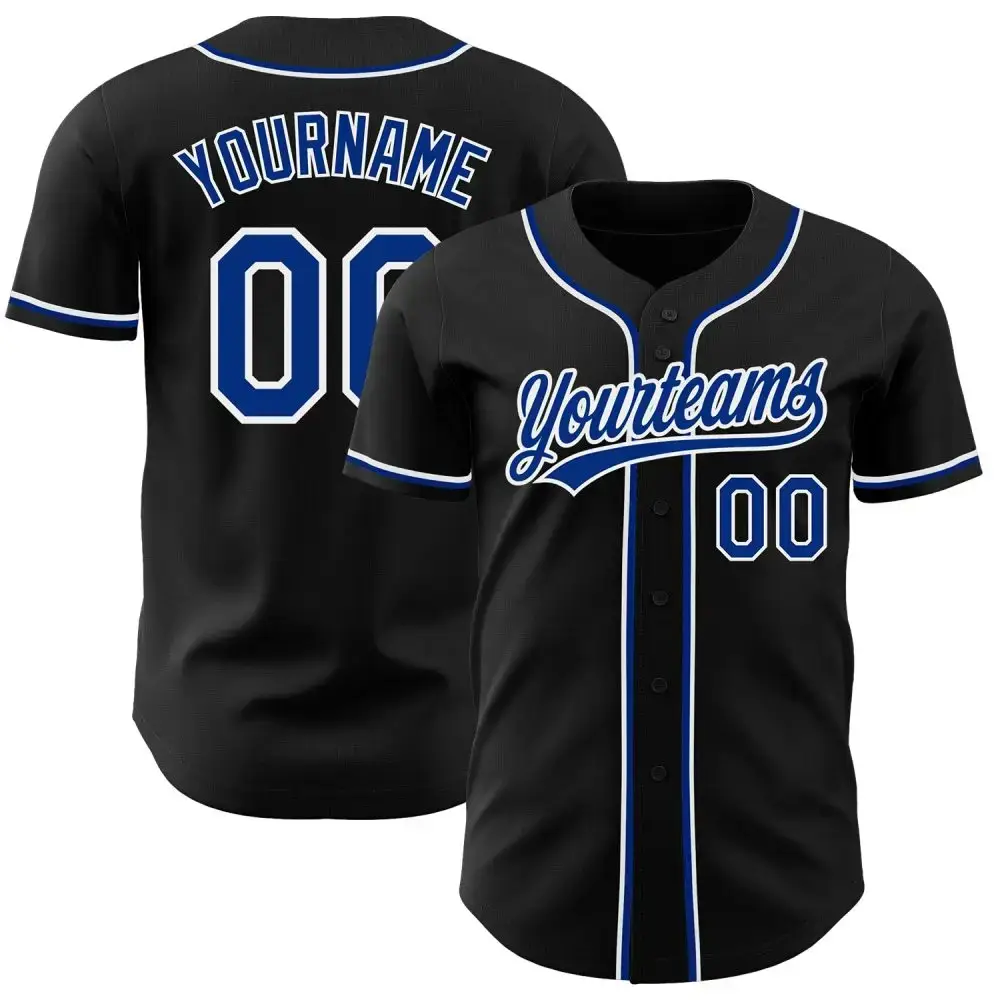 Custom Black Royal-White Authentic Baseball Jersey Image
