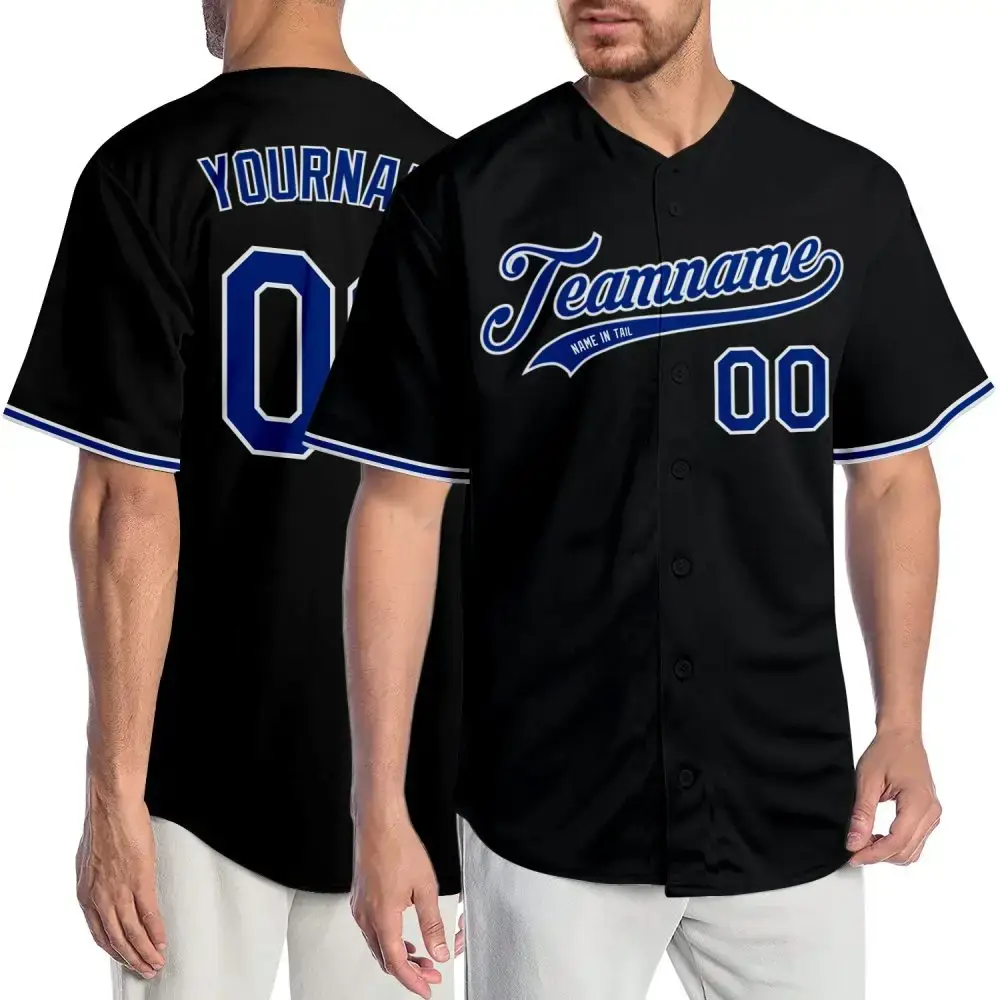 Custom Black Royal-White Authentic Baseball Jersey Image