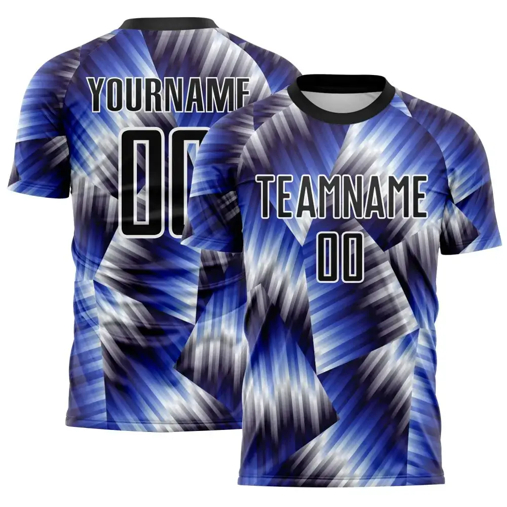Custom Black Royal-White Lines Sports Sublimation Soccer Uniform Jersey Image