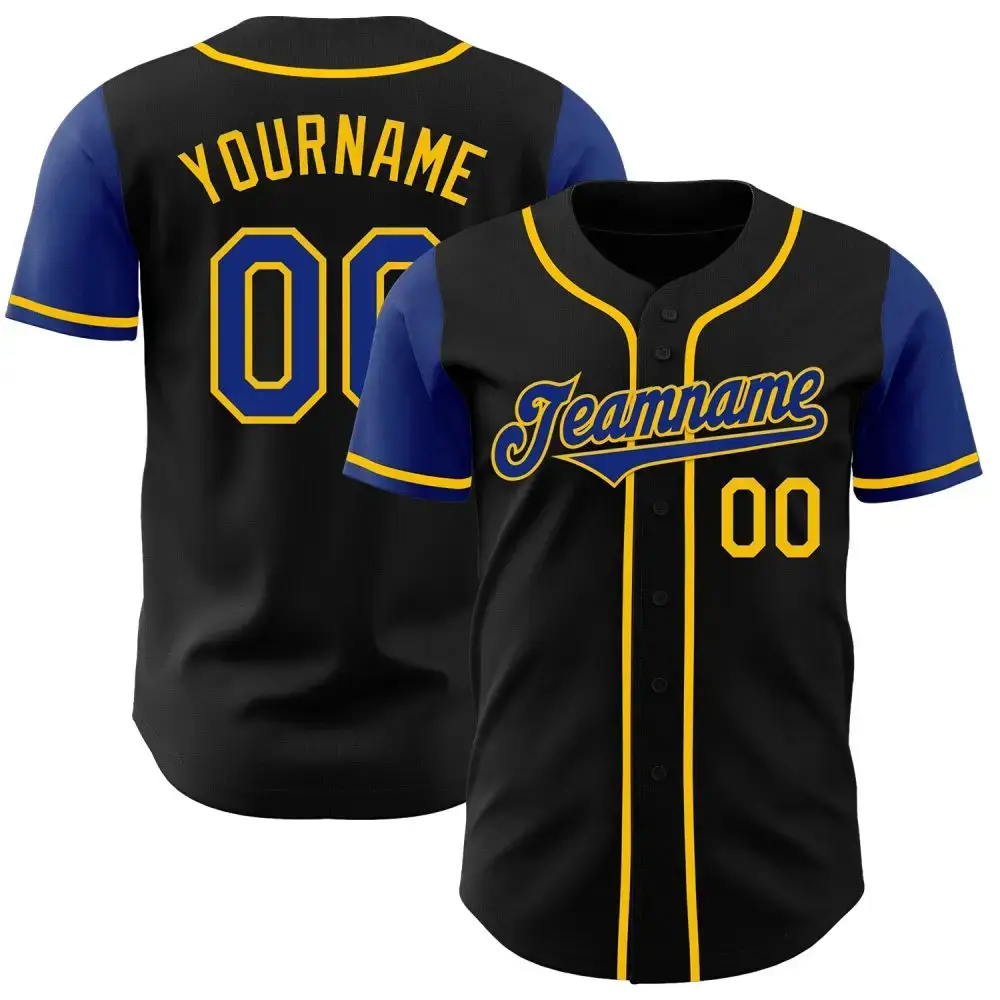 Custom Black Royal-Yellow Authentic Two Tone Baseball Jersey Image