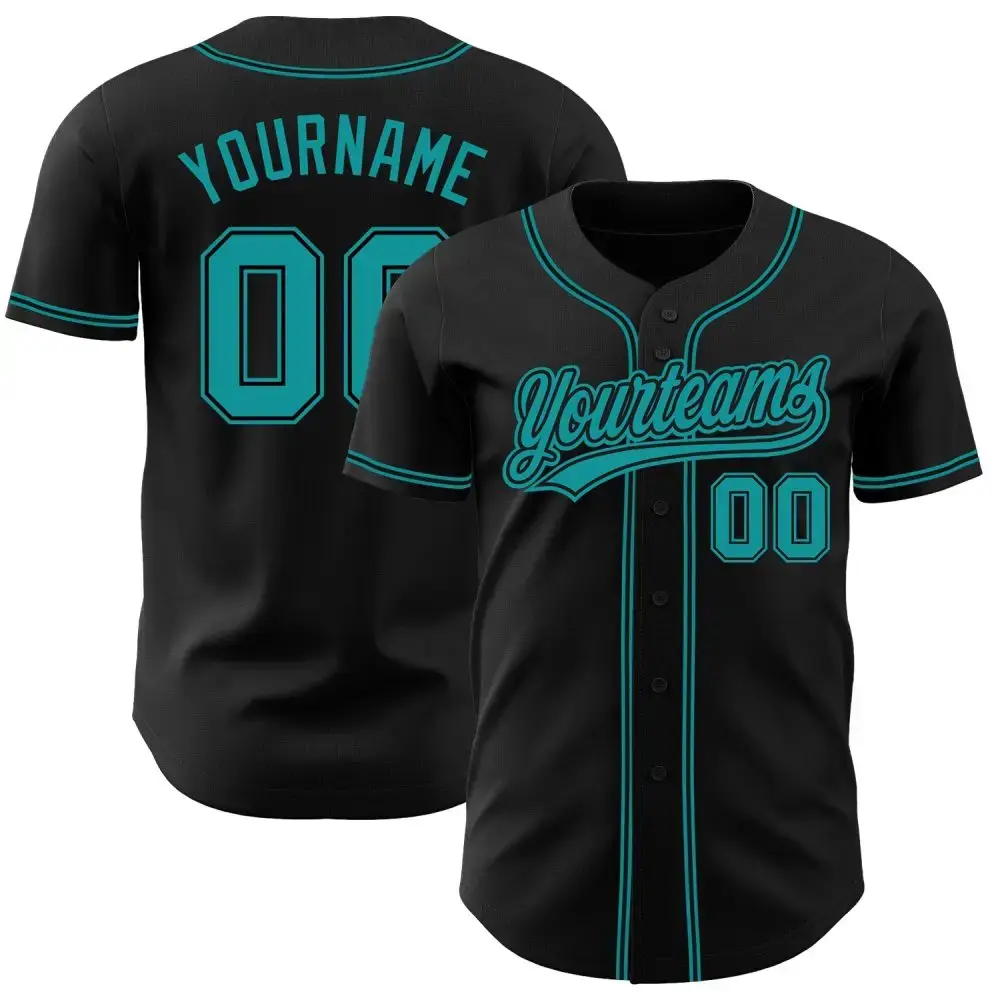 Custom Black Teal Authentic Baseball Jersey Image