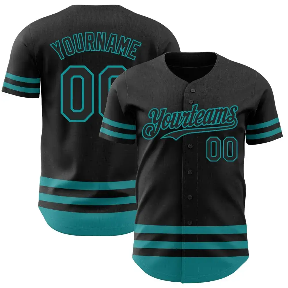 Custom Black Teal Line Authentic Baseball Jersey Image
