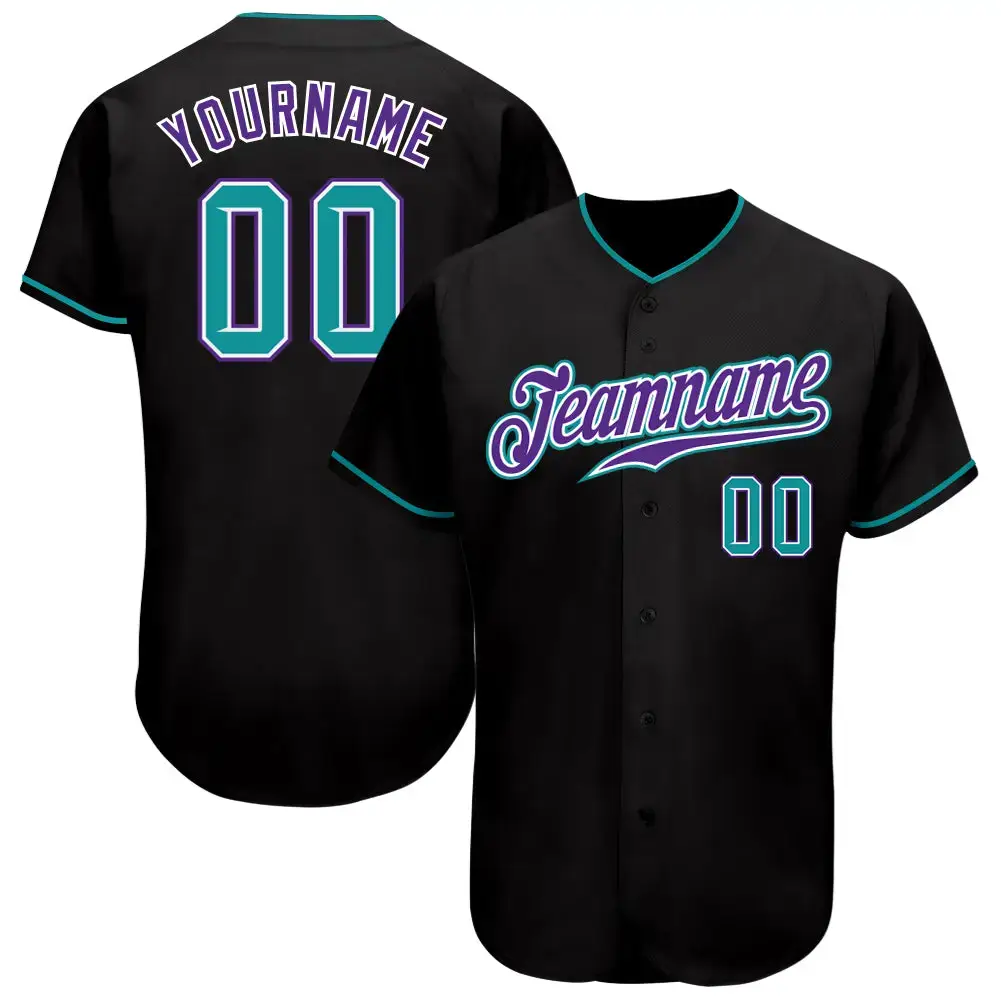 Custom Black Teal-Purple Authentic Baseball Jersey Image