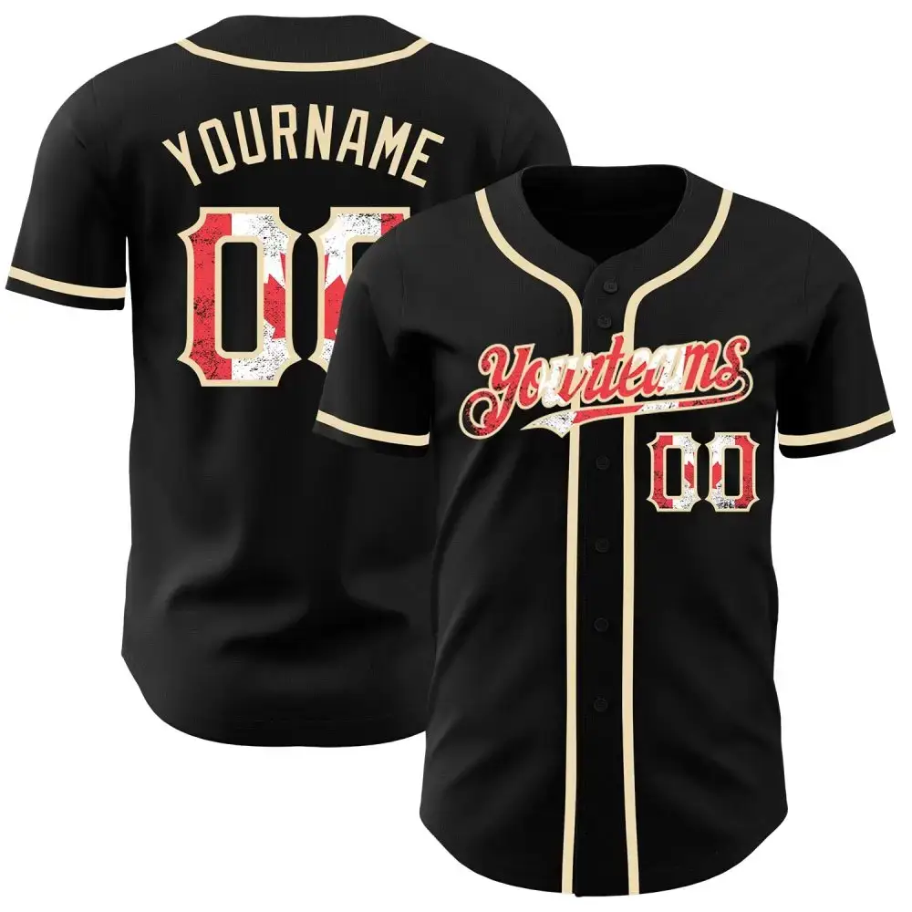 Custom Black Vintage Canadian Flag -City Cream Authentic Baseball Jersey Image