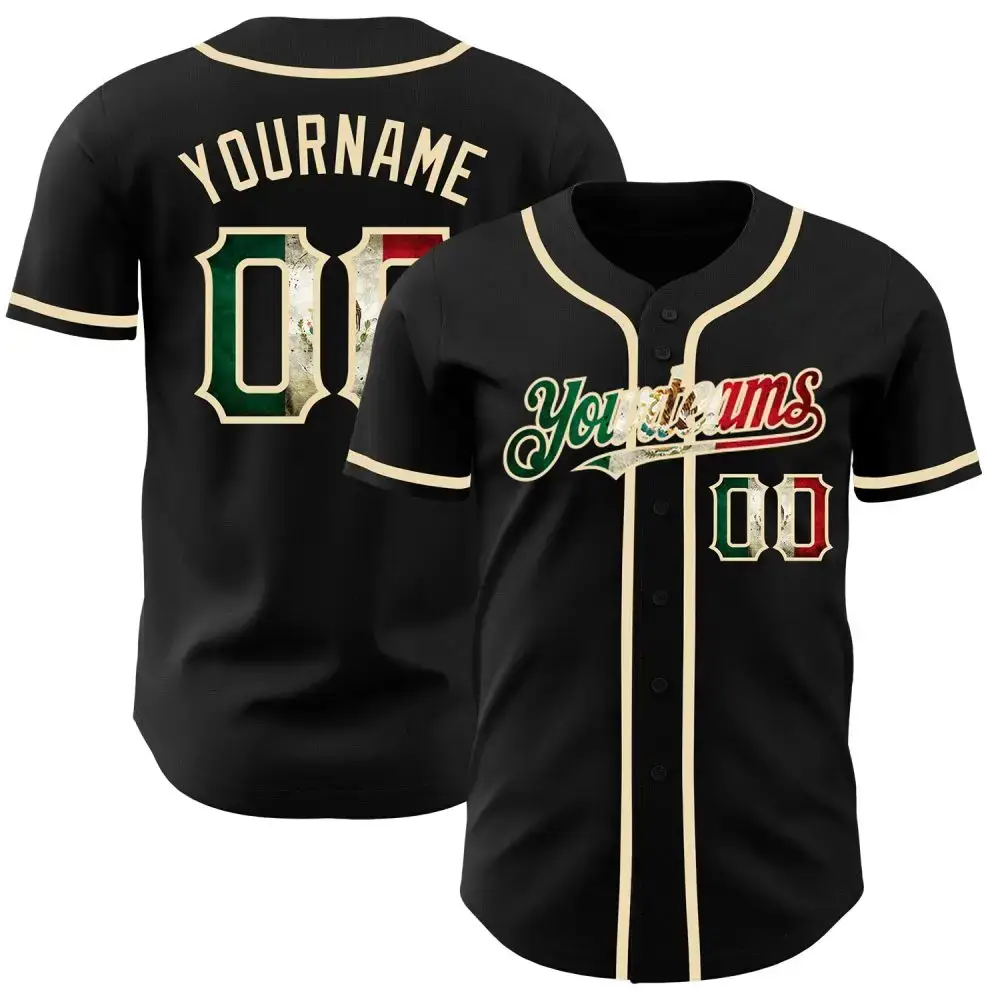 Custom Black Vintage Mexican Flag-City Cream Authentic Baseball Jersey Image